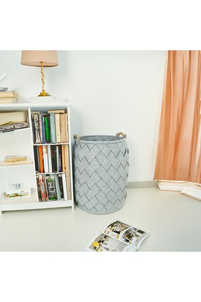 HONEYBEE Round Shaped Open Top Laundry Hamper with Handle Grey