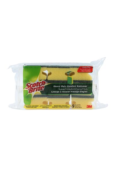 Scotch Brite 9-Piece Heavy Duty Classic Nail Saver Scrub Sponge Green and Yellow