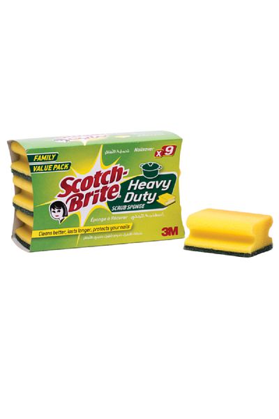 Scotch Brite 9-Piece Heavy Duty Classic Nail Saver Scrub Sponge Green and Yellow