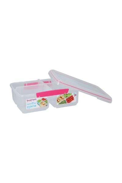 Sistema To Go Quad Split Food Storage Box Clear and Pink