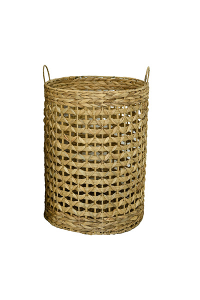 HONEYBEE سلة غسيل أسطوانية محمولة صديقة للبيئة مصنوعة من الخيزران بمقبض بني