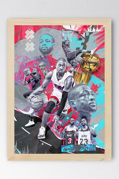 Saturn Dwyane Wade Framed Painting - Miami Heat Nba Poster Painting