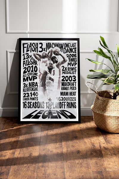 Saturn Dwyane Wade Framed Painting - Miami Heat Nba Poster Painting