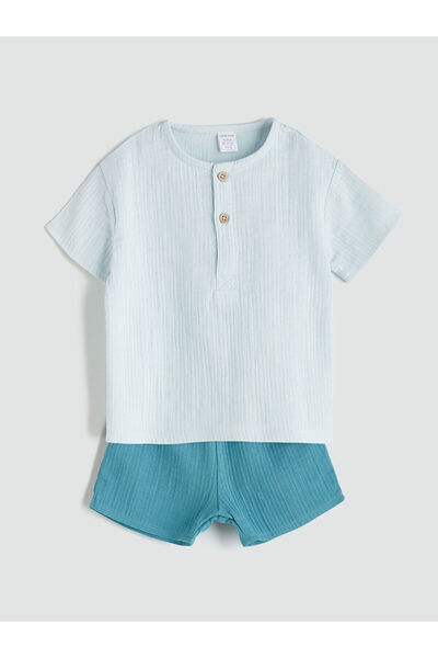 LC Waikiki Νέα σεζόν Βρεφικό μπλουζάκι και σορτς με κουμπιά για αγόρια 2 τεμα...