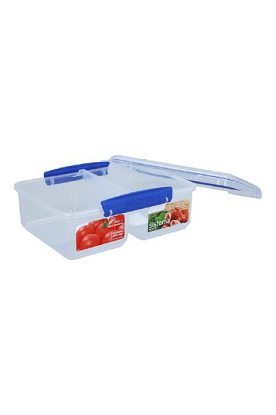 Sistema 2-Compartment Klip It Large Split Airtight Food Container Clear