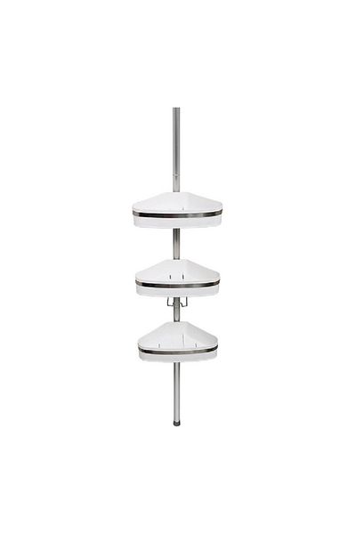 Prima Nova Fina Adjustable 3-Tier Plastic Corner Shower Pole Caddy