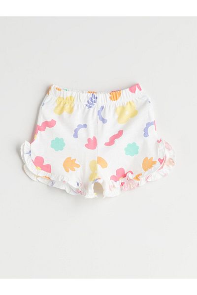 LC Waikiki Elastic Waist Printed Cotton Baby Girl Shorts 2-Piece