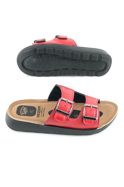 GEZER Summer Pu Bottom Sole Artificial Leather Two Buckle Inner Sole Anatomical Four Point Padded Comfortable Casual Slippers