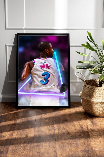 Saturn Dwyane Wade Framed Painting - Basketball Nba Poster Painting