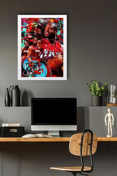 Saturn Dwyane Wade Framed Painting - Basketball Nba Poster Painting