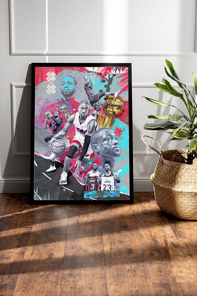 Saturn Dwyane Wade Framed Painting - Miami Heat Nba Poster Painting