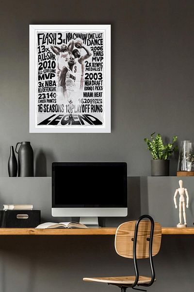 Saturn Dwyane Wade Framed Painting - Miami Heat Nba Poster Painting