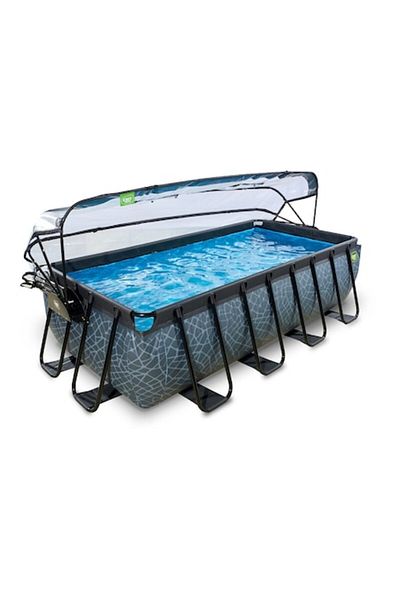 EXIT Piscină dreptunghiulară EXIT Stone 400x200x100 cm cu acoperiș, pompă de încălzire și filtru de nisip, gri