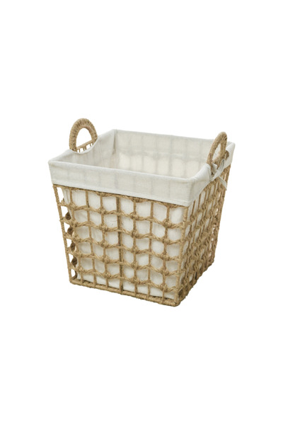 HONEYBEE Hemp Rope Open Top Laundry Hamper with Handle Brown and White