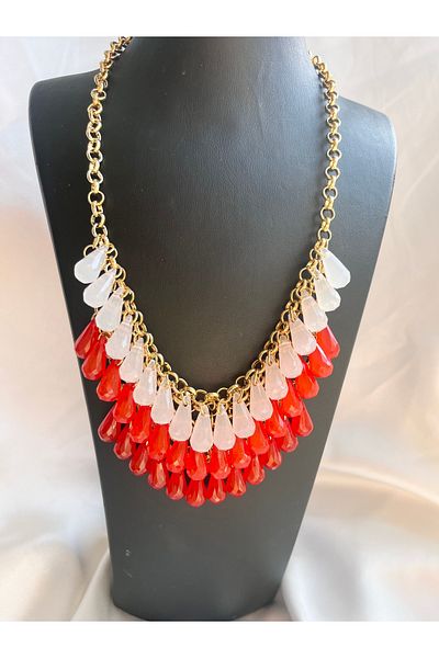COCOSH TAKI Pomegranate Flower Red Pink Stone Gold Color Multi Necklace