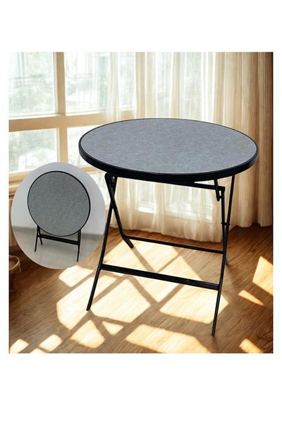 smart home Round Folding Dining Table - Folding Cafe Table with Fiber Top - 80 x 80 cm - Stylish and Sturdy Design