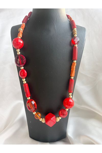 COCOSH TAKI Red orange stone multi special design asymmetric necklace
