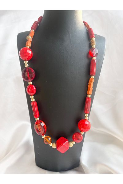 COCOSH TAKI Red orange stone multi special design asymmetric necklace