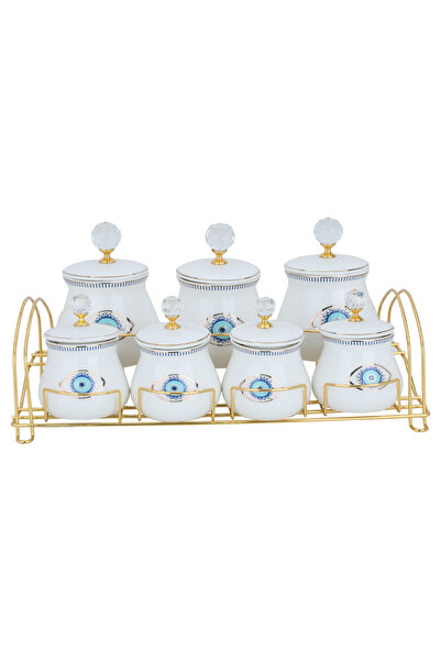 Alsaif Gallery Set of Porcelain Spice Jars Alsaif Gallery, 8 Pieces - White Blue
