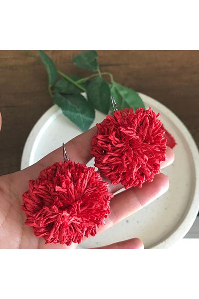 By G Tasarım Red Paper String Design Earrings