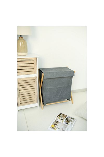 HONEYBEE Folding Design Close Top Bamboo Laundry Hamper Grey
