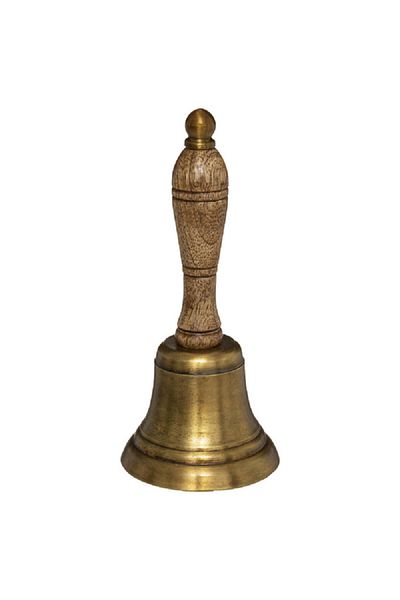 Atmosphera Vintage Decorative Mango Wood Handle Bell Showpiece Brown and Gold