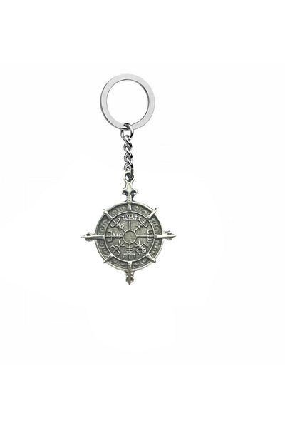 Herşey Nota Viking Compass (Vegvísir) Figured Unisex Keychain – Accessory Carrying Protection and Mythological Meaning