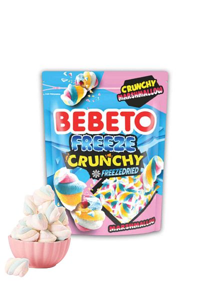 BEBETO Jeleuri Liofilizate cu Gust de Marshmallow – 35g x 12 Bucăți | Crocante, Ușoare, Dulci