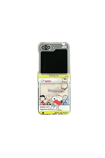 Miniso For Samsung ZFlip 4 With Lanyard Cute Cartoon Snoopy Charlie Brown Transparent Phone Case For Samsun