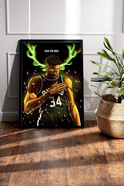 Saturn Giannis Antetokounmpo Framed Painting - Basketball Nba Poster Painting