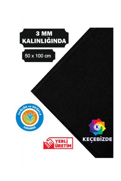 KeçeBizde SİYAH KALIN KEÇE 3 MM 50 X 100 CM EBATINDA