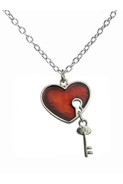 Herşey Nota Unisex Necklace with Red Heart Key Figure – 60 cm Chain, Symbol of Love and Mystery