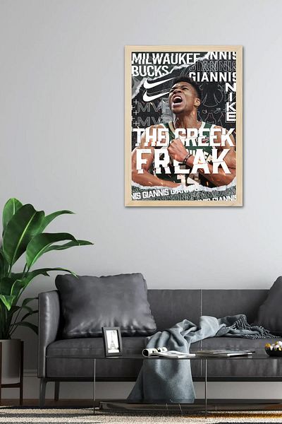 Saturn Giannis Antetokounmpo Framed Painting - Milwaukee Bucks Nba Poster Painting