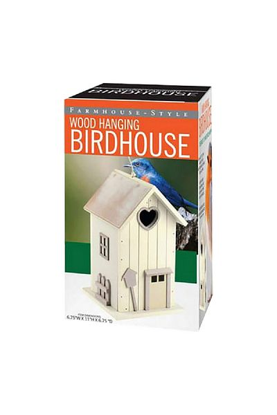 Kole Wood Hanging Farm House Style Birdhouse Feeder White 11 x 6.75 Inch