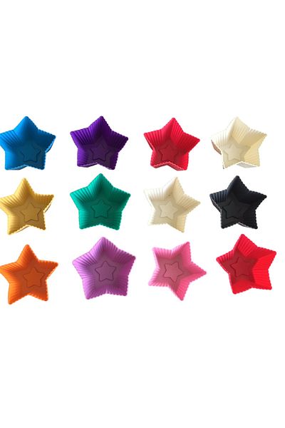 PİNK ROSE Bybirgül Mixed Color 12 Li Silicone Mini Star Cake, Muffin Mold, Airfryer Is Suitable for Use