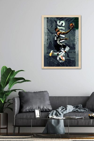 Saturn Giannis Antetokounmpo Framed Painting - Basketball Nba Poster Painting