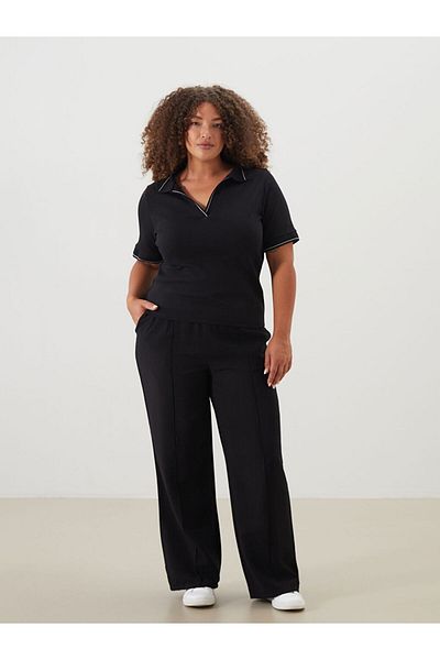 LC Waikiki Black Elastic Waist Wide Leg Women's Trousers