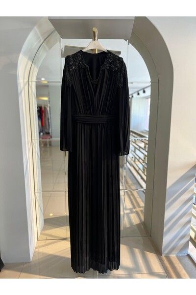 DEMET İPEK - PİLELİ OMUZ İŞLEMELİ ABİYE