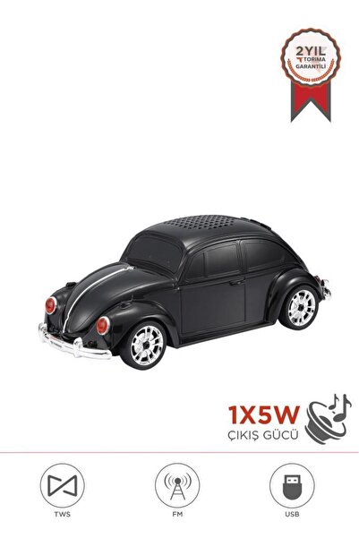 Torima Bluetooth Hoparlör Retro Araba Vosvos USB TF FM Speaker D49 Siyah