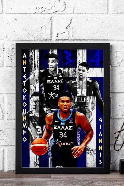 Saturn Pictură înrămată Giannis Antetokounmpo - Pictură poster NBA de baschet