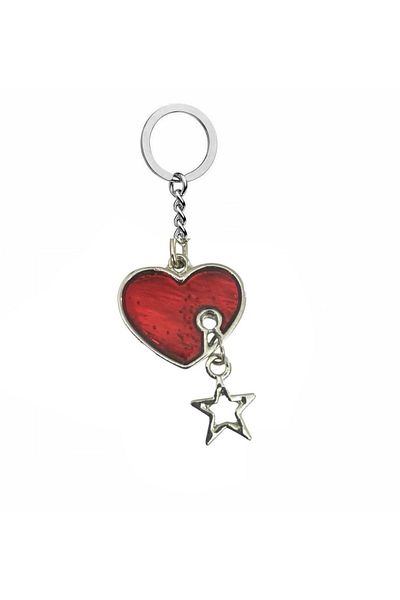 Herşey Nota Unisex Keychain with Red Heart and Star Figure – Stylish and Meaningful Accessory