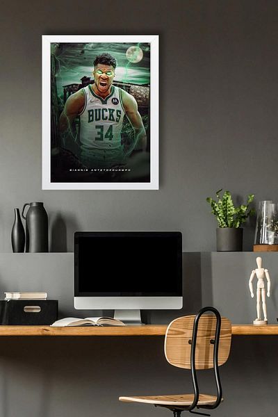 Saturn Giannis Antetokounmpo Framed Painting - Milwaukee Bucks Nba Poster Painting