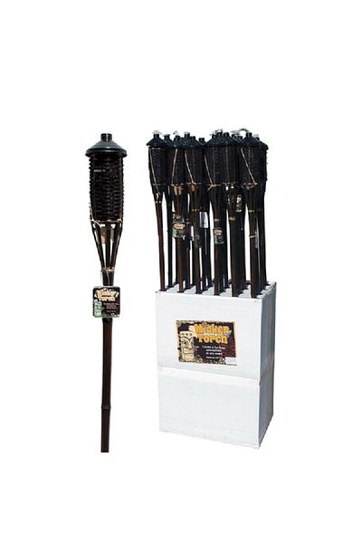 Kole Angle-Cut Island-Style Bamboo Wicker Outdoor Torch Dark Brown 60 Inch