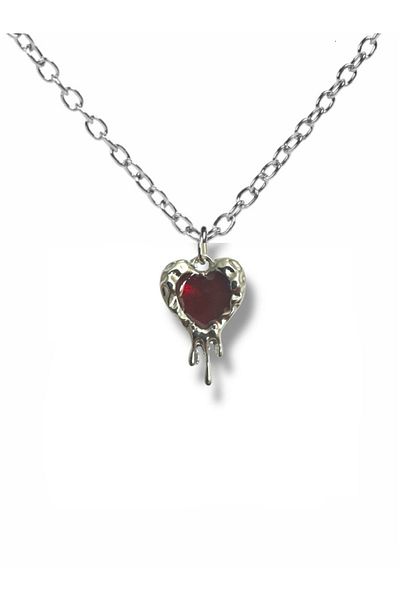Herşey Nota Unisex Necklace with Red Stone Flowing Heart Figure – 60 cm Chain, Emotional and Impressive Design