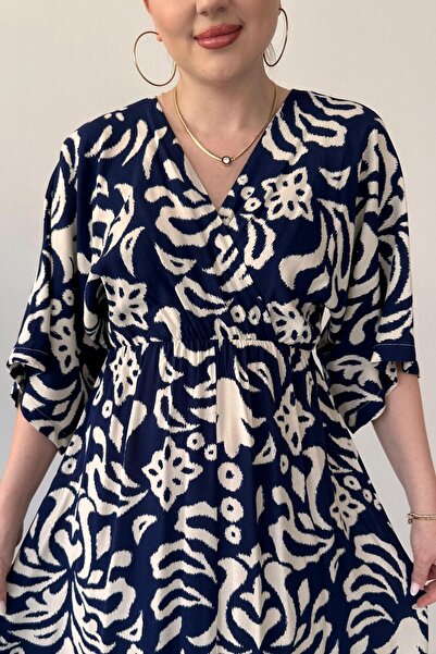 MaziButik Bat Motif Dress Navy Blue