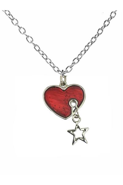 Herşey Nota Red Heart Star Figured Unisex Necklace – 60 cm Chain, Stylish and Meaningful Design