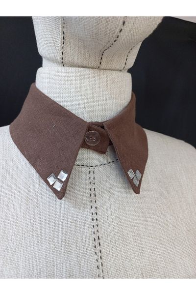 es moda shop Bezia Stone Detailed Removable Linen Collar Brown