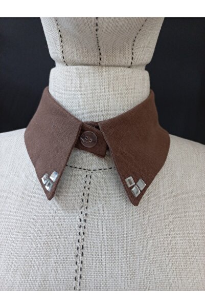 es moda shop Bezia Stone Detailed Removable Linen Collar Brown