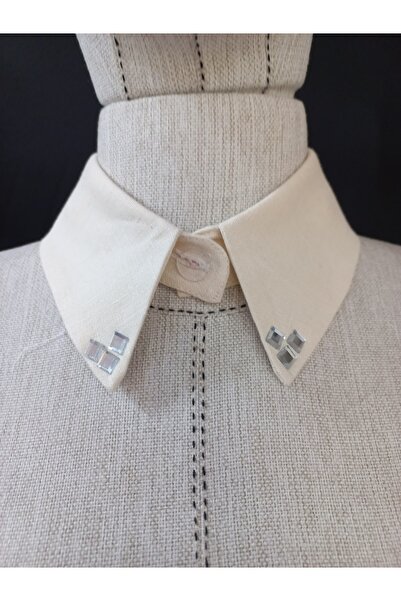 es moda shop Bezia Stone Detailed Removable Linen Collar Beige
