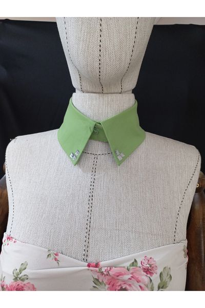 es moda shop Bezia Stone Detailed Removable Linen Collar Pistachio Green